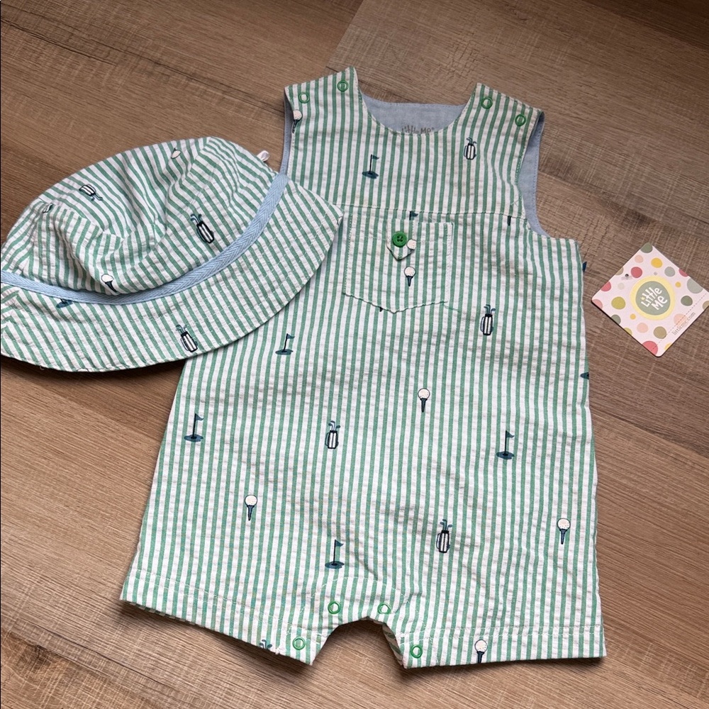 Little Me Green Striped Hat and Romper Set